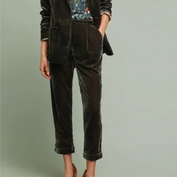 Anthropologie ETT:TWA Cropped Cuffed Velour Pants - Picture 2 of 8